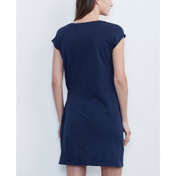 Anthropologie Velvet Graham & Spencer Gussie Side Tie Dress Blue - Picture 2 of 14